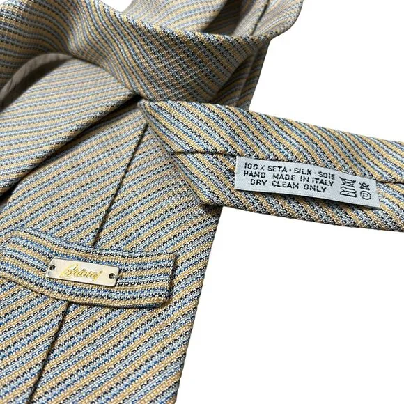 Brioni Mens Blue Gold Diagonal Stripe Silk Classic Mens Tie